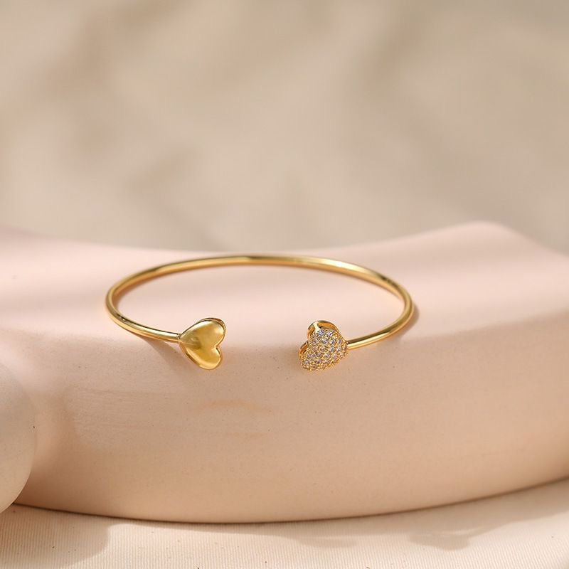 Double Heart Zirconia Bangle