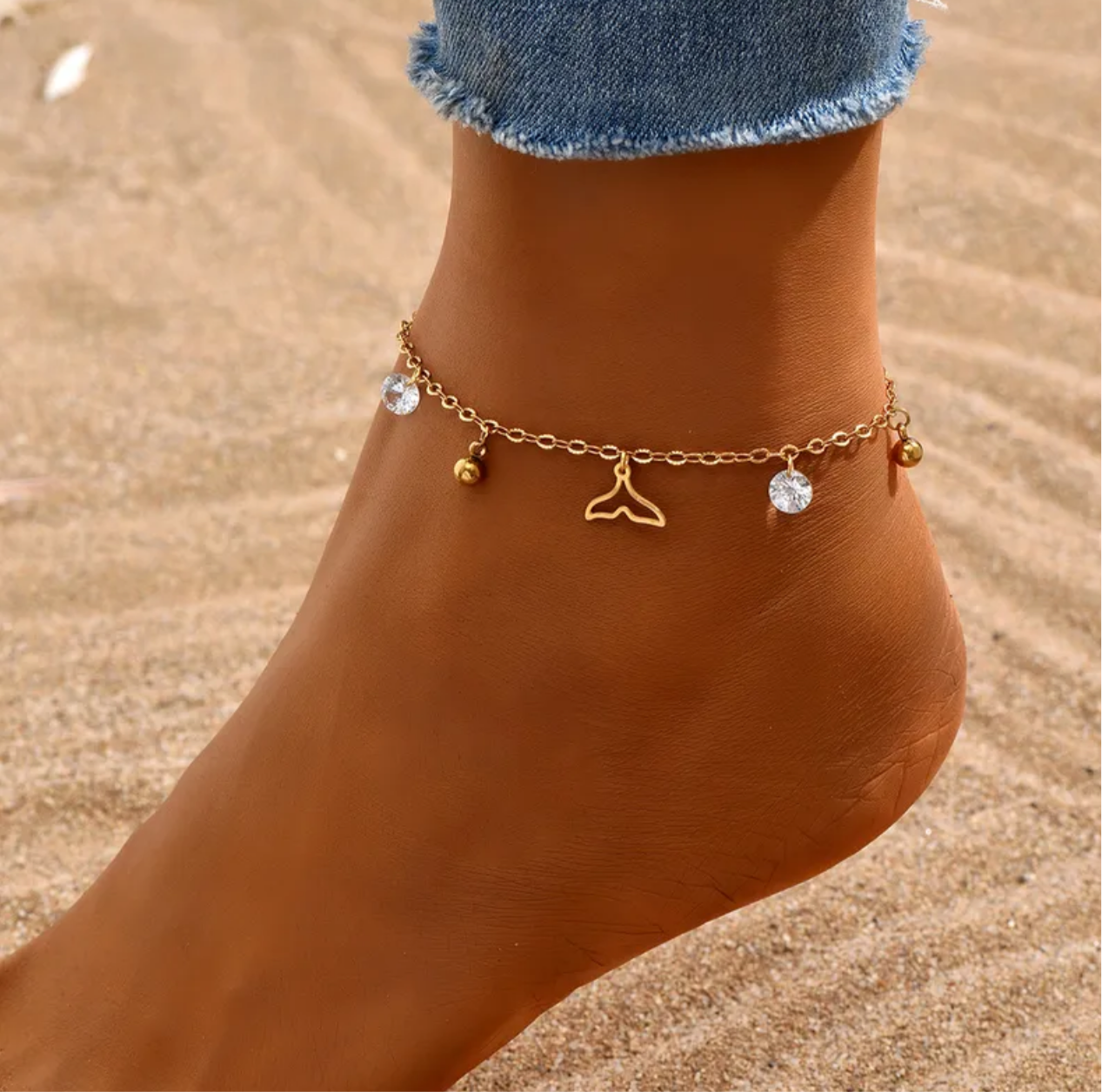 Dolphin Tail Beach Resort Anklet in Stainless Steel 18k Gold Plated