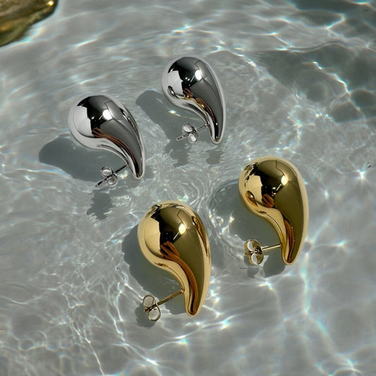 Gold and Silver Large Trendy Drops Stud Earrings