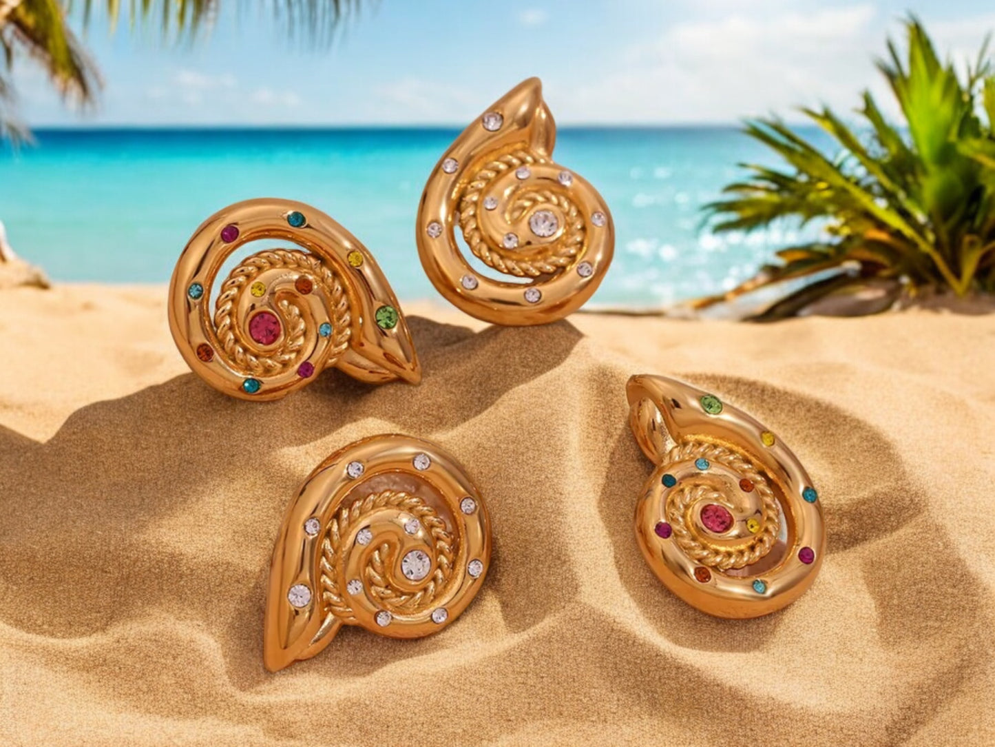 Caracoles and Zirconia Beach Resort Earrings Studs