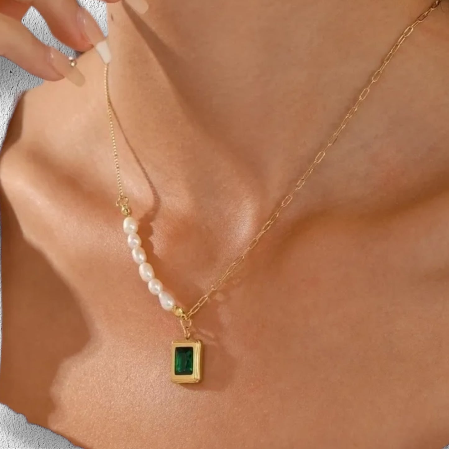 Square and Lock Green Necklaces